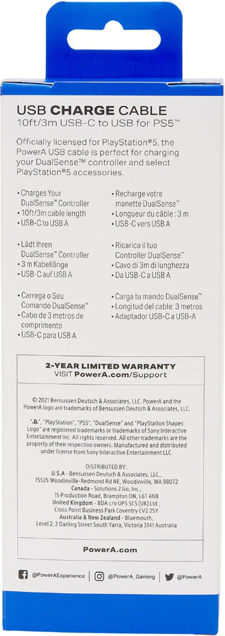 PowerA - Cable for PlayStation 5 - USB-C for PS5 / DualSense - Level UpPowerAUSB Cable617885024016