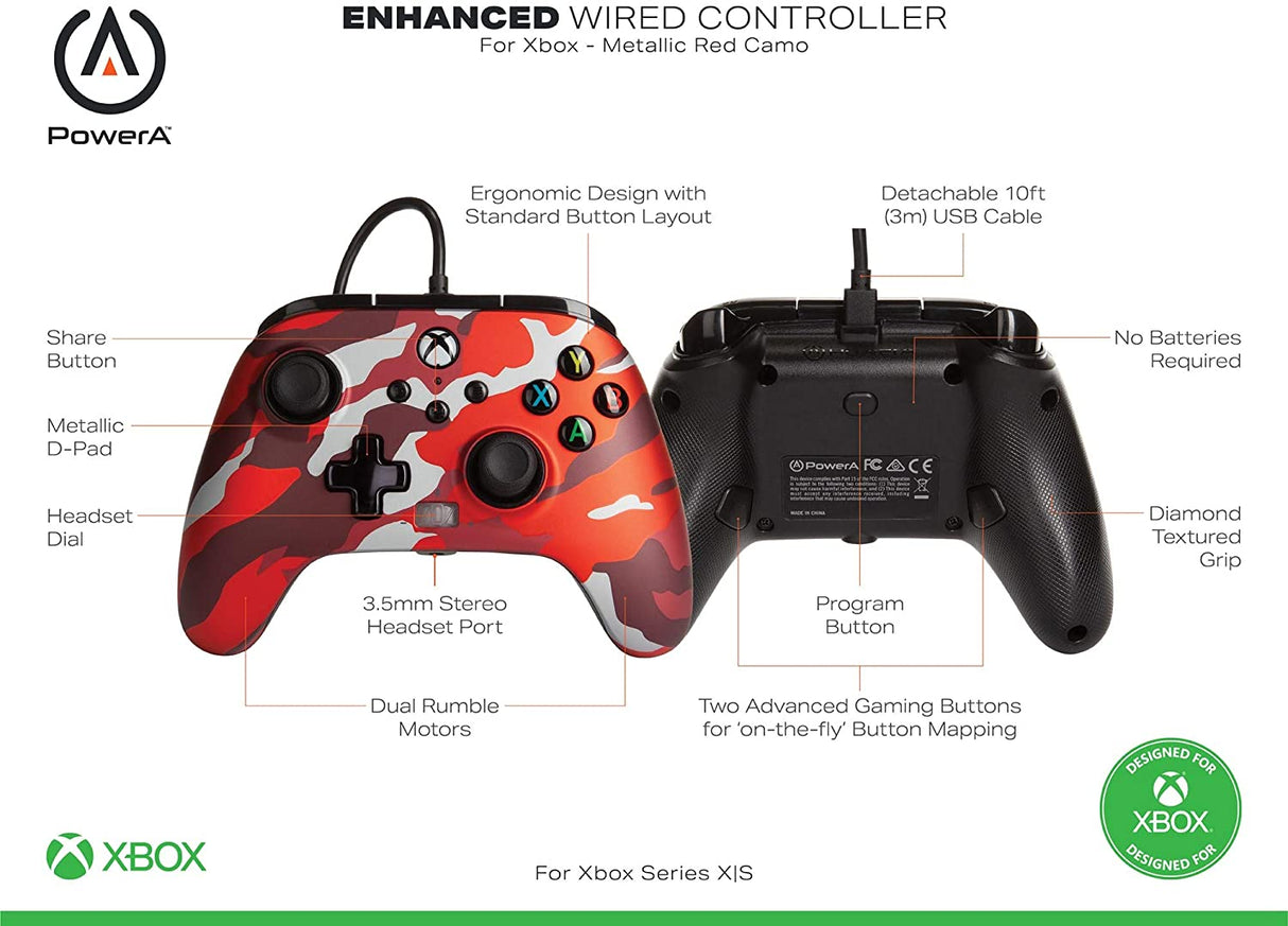 PowerA Enhanced Wired Controller For Xbox - Metallic Red Camo - Level UpPowerAXbox Accessories617885024924