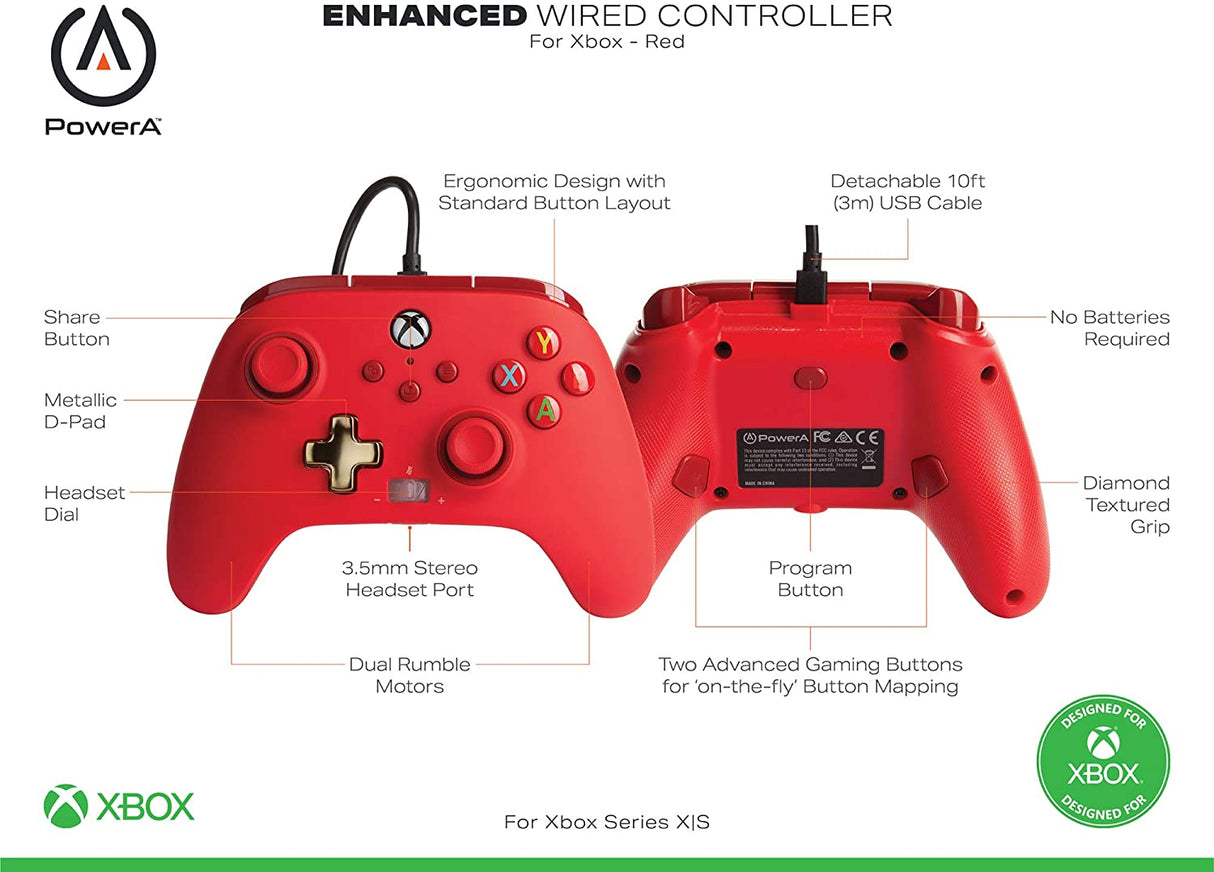 PowerA Enhanced Wired Controller For Xbox - Red - Level UpPowerAXbox Accessories617885024832