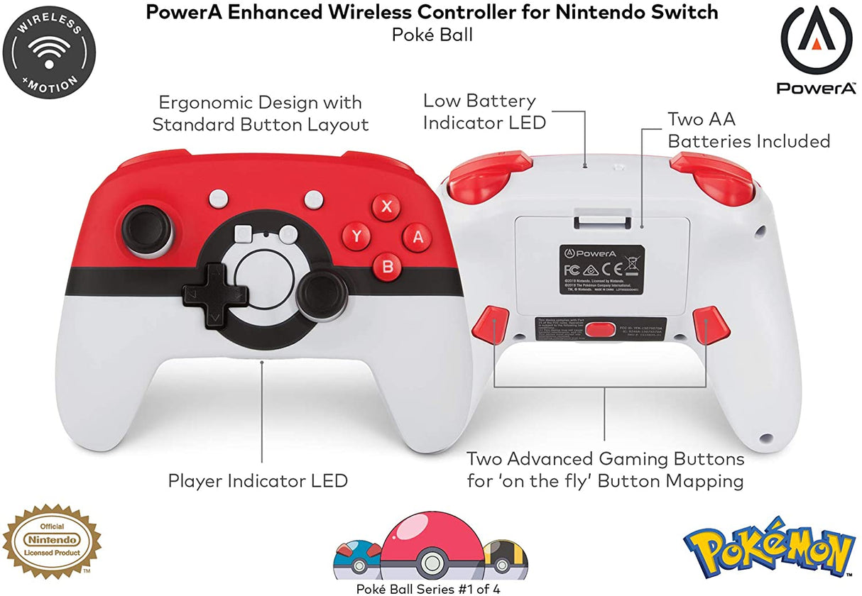 PowerA Enhanced Wireless Controller for Nintendo Switch - Pokemon Poke Ball Red - Level UpPowerASwitch Accessories617885019999