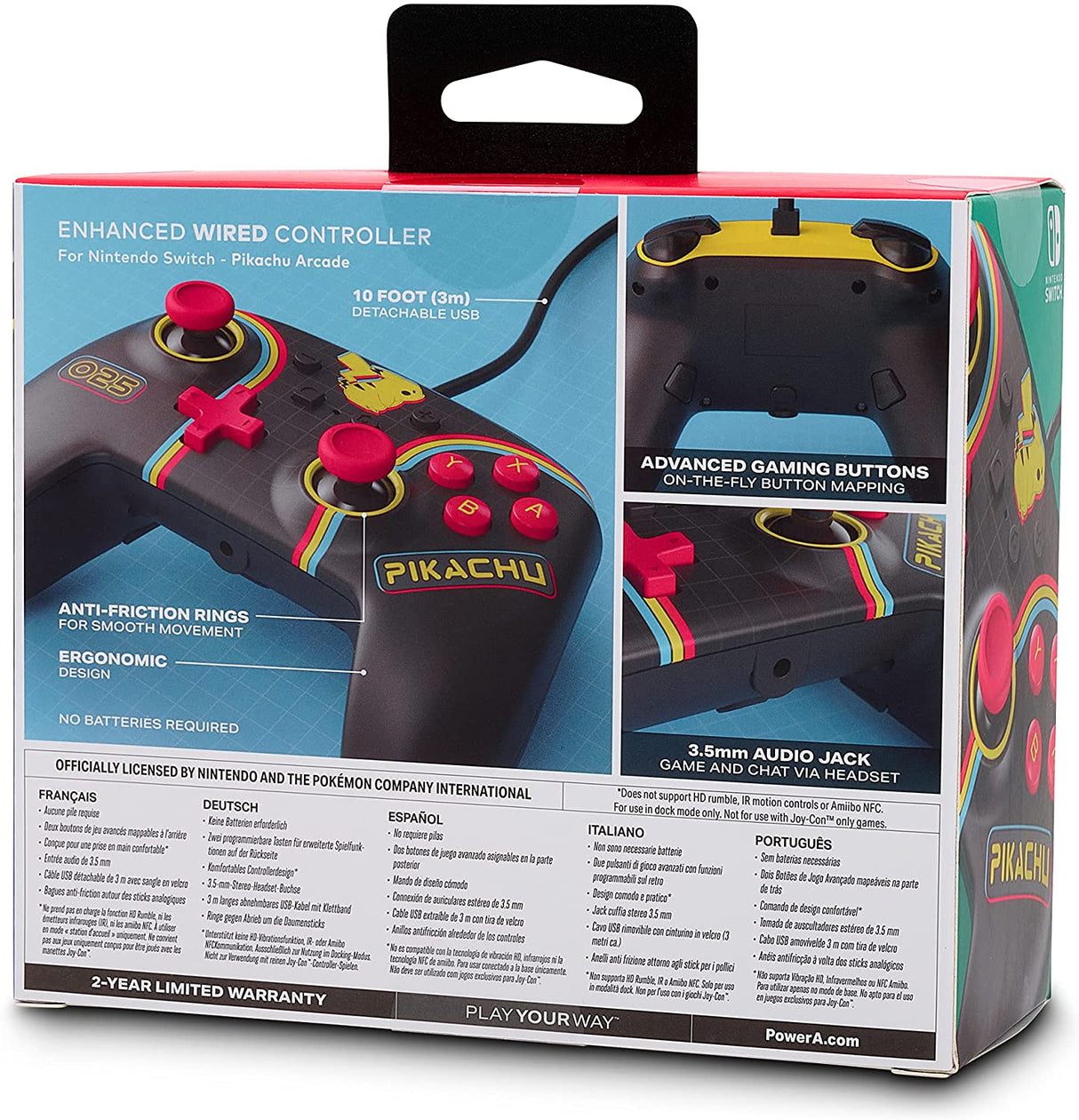 PowerA Pokémon Enhanced Wired Controller for Nintendo Switch – Pikachu Arcade - Level UpPowerASwitch Accessories6.18E+11