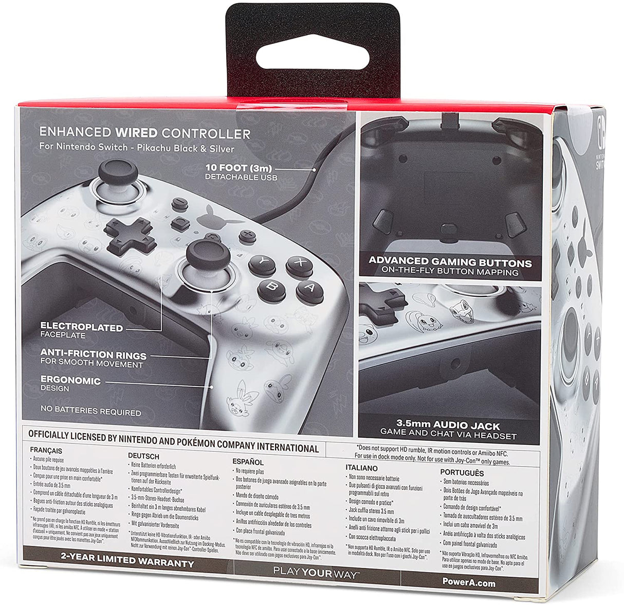 PowerA Pokémon Enhanced Wired Controller for Nintendo Switch – Pikachu Black & Silver - Level UpPowerASwitch Accessories6.18E+11