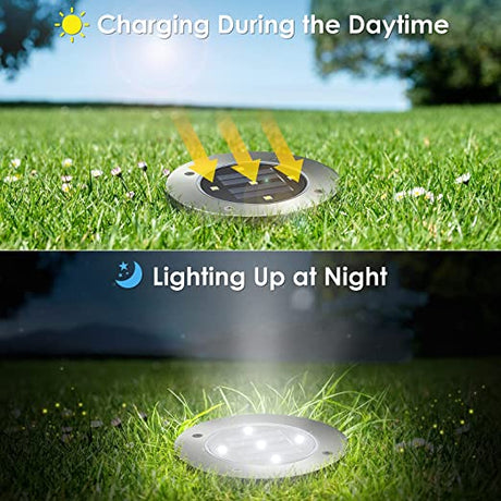 Set of 4 Round Solar Powered Garden LED Lights for Ground Pathway with UV and Water Resistance - Level UpLevel UpSmart Devices501690