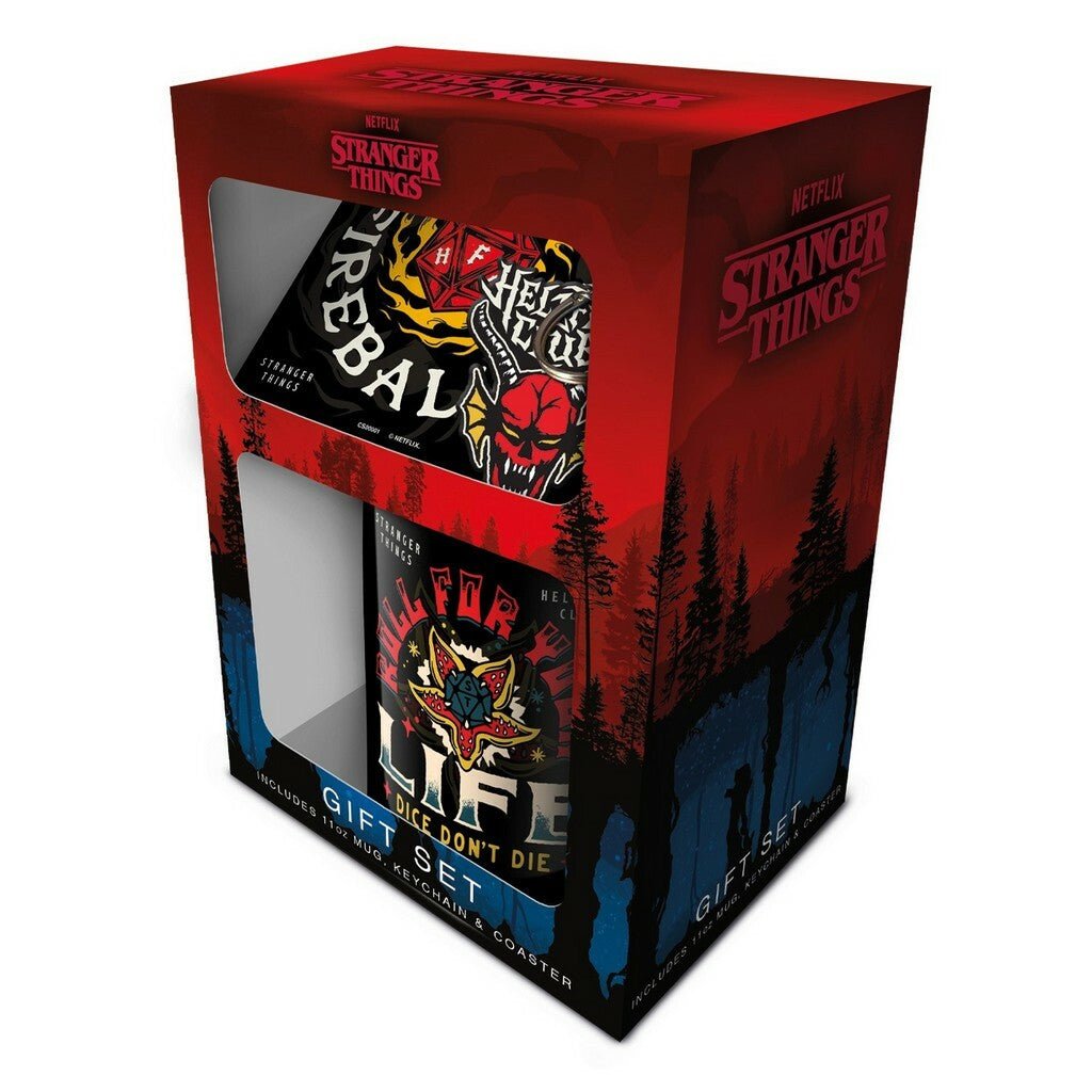 STRANGER THINGS 4 (HELLFIRE) MUG COASTER KEYCHAIN GIFT SET - Level UpSoft ToysAccessories5050293860558
