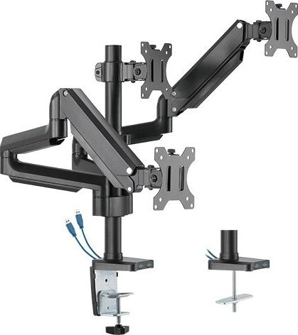 Twisted Mind Premium Triple Monitors Mount, Aluminum Pole, Mounted Gas, Spring Monitor, Arm With Usb Ports | LDT26-C036UP - Level UpLevel UpPC Accessories6956745162265