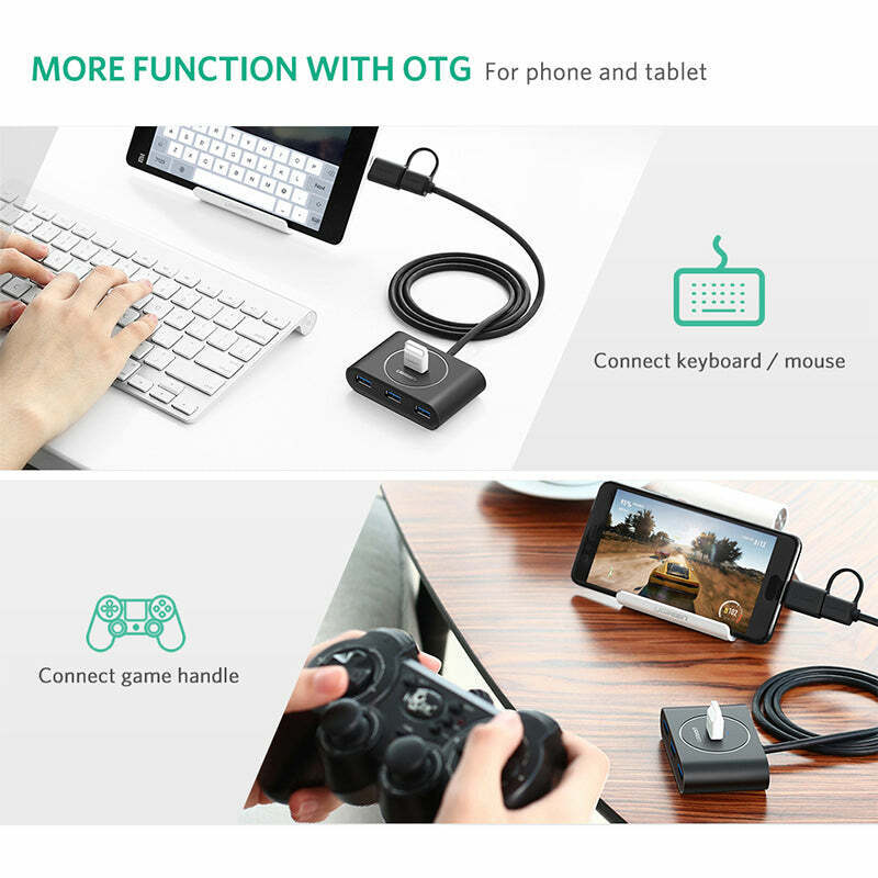 Ugreen 1m 4 Port USB 3.0 Hub With Type-c Adapter - Black 40850 - CR113 - Level UpUGreenAdapter6957303848508