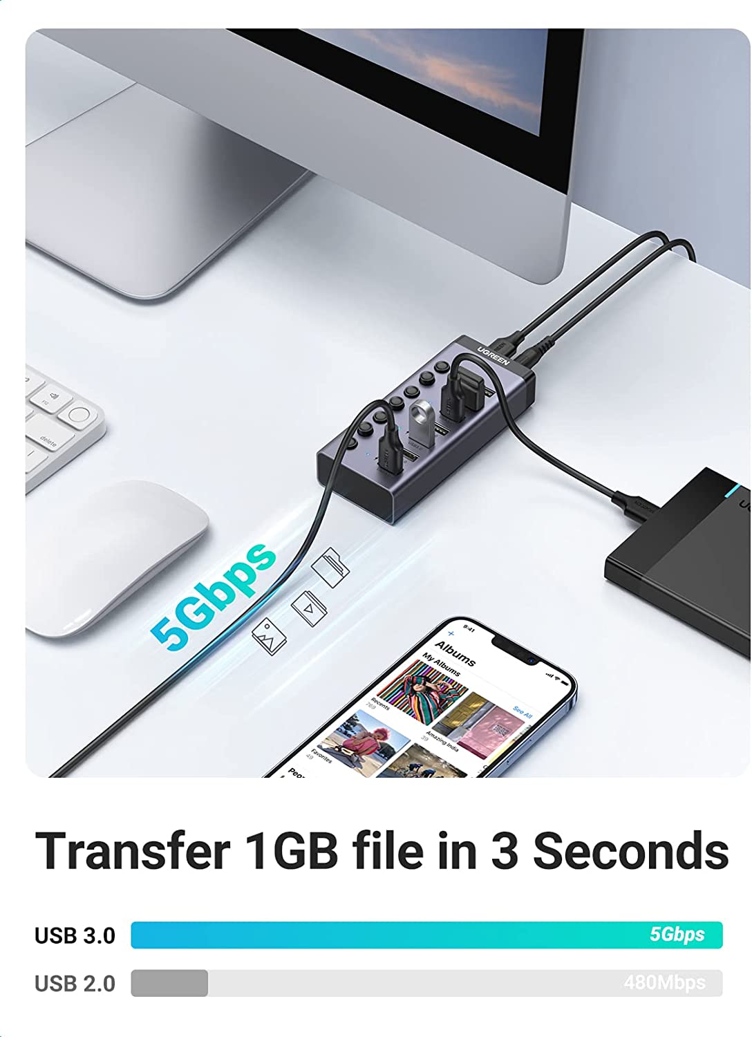 UGREEN USB 3.0 7-Port Hub-12V2A (DC: 5.5) Power Supply (UK) - Level UpUGreenAdapter6957303893065