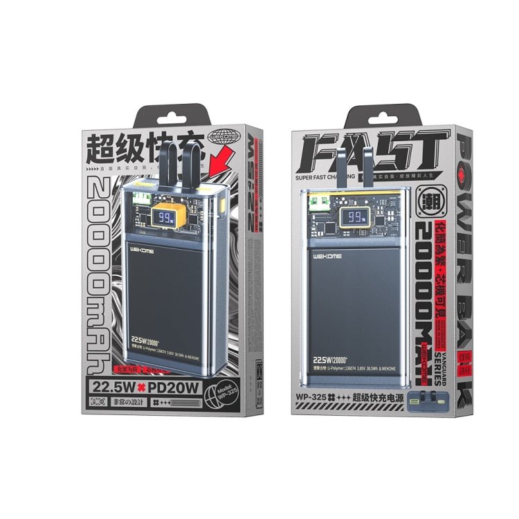 Wekome WP-325 20000mAh Pioneer Series Explore 22.5W Fast Charge Power Bank with Cable - Black - Level UpWekomePower Bank6941027632253