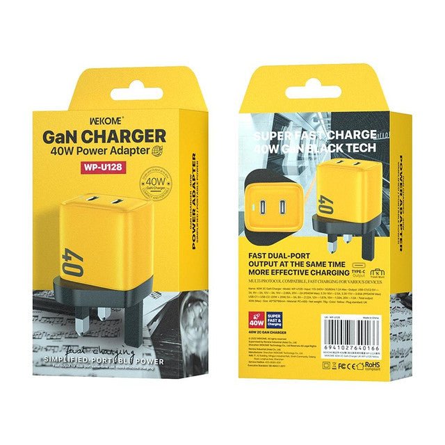 Wekome WP-U128 40W Dual USB-C/Type-C Interface Gallium Nitride Charger - Level UpWekomePower Adapter & Charger Accessories6941027640166