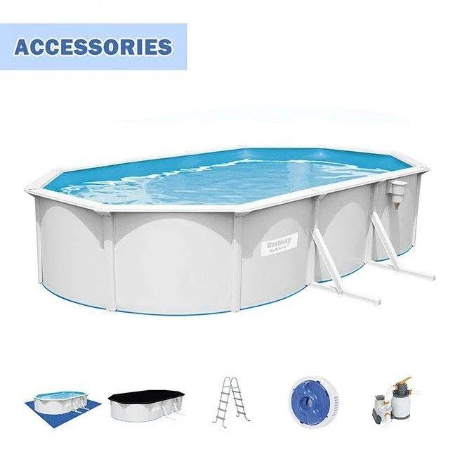 BESTWAY 6.10M X 3.60M X 1.20M OVAL POOL SET (Contents:One Pool, Sand Filter Pump(220-240V),Skimmer,Safety Ladder,Cover,Ground Cloth,ChemConnect Dispenser,Delivered on Pallet)  56369 (Installation Not Included)