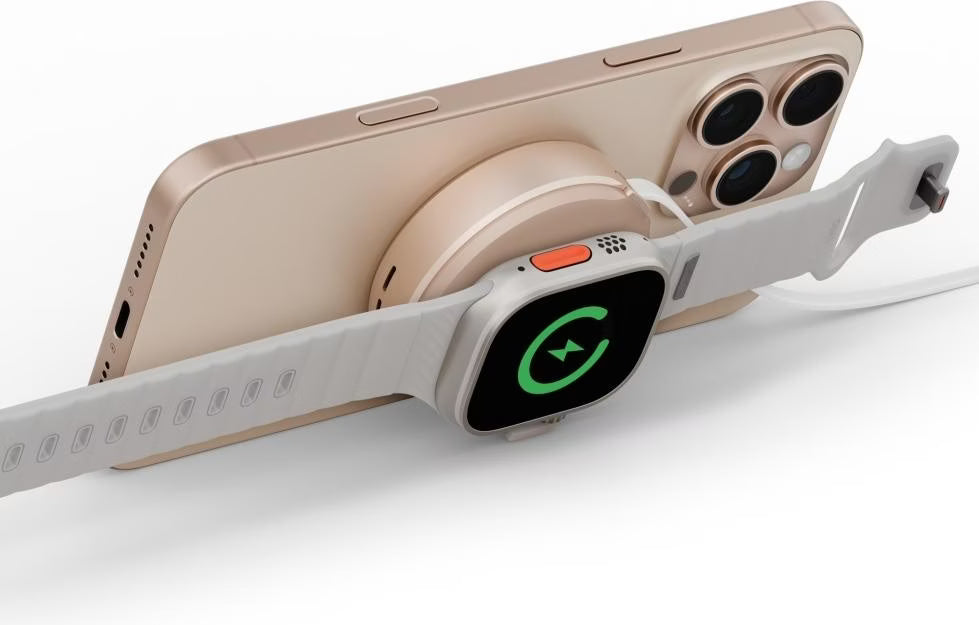 Energea MAGDUO ARC, 2IN1 PHONE  AND APPLE WATCH CHARGER WITH RETRACTABLE CABLE- GOLD