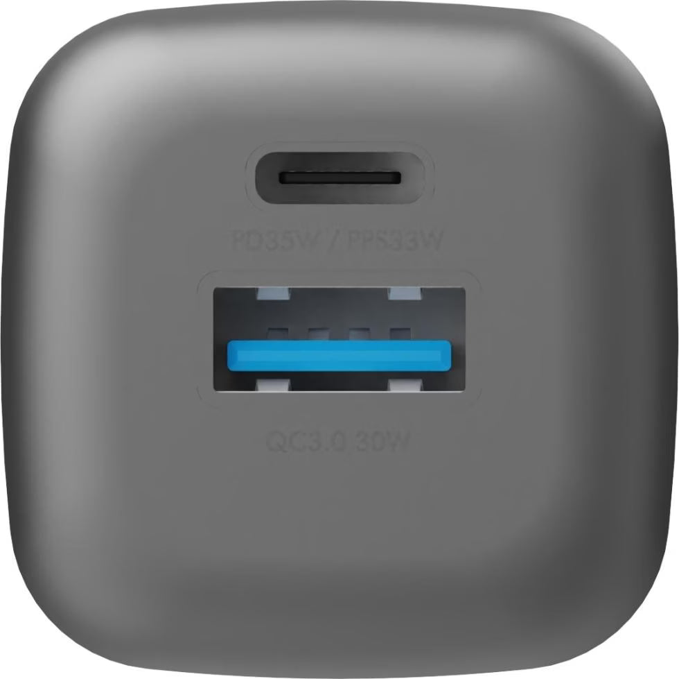 شاحن حائط Energea AMPCHARGE GAN35، 1C1A PD/PPS/QC3.0، بقوة 35 واط (المملكة المتحدة) - لون رمادي معدني