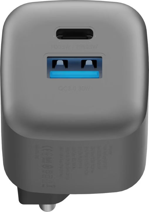 شاحن حائط Energea AMPCHARGE GAN35، 1C1A PD/PPS/QC3.0، بقوة 35 واط (المملكة المتحدة) - لون رمادي معدني