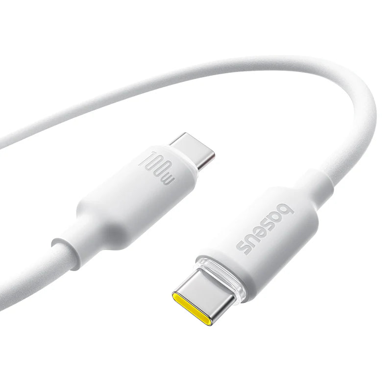 كابل بيسيوس سيليكون رغوي للشحن السريع ونقل البيانات USB-C إلى USB-C بقدرة 100 واط وطول 1 متر – أبيض قمري