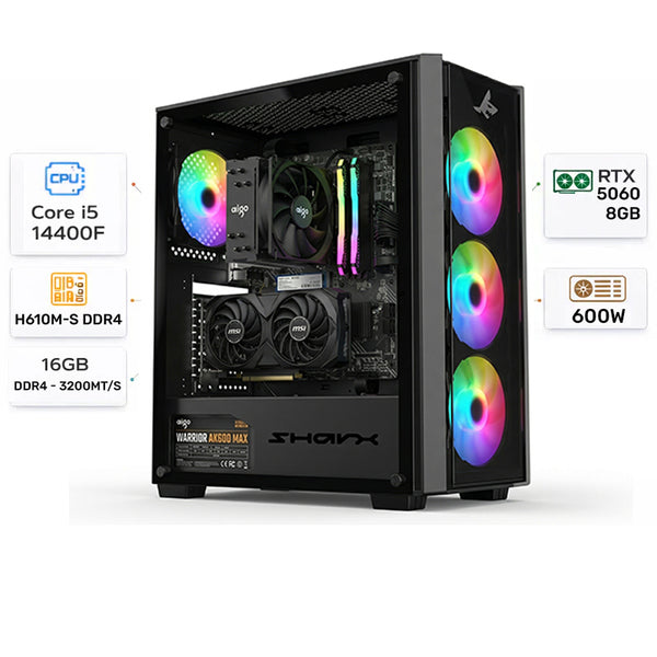 Custom Gaming PC Intel Core i5-14400F, RTX 5060 8GB, RAM 16GB DDR4