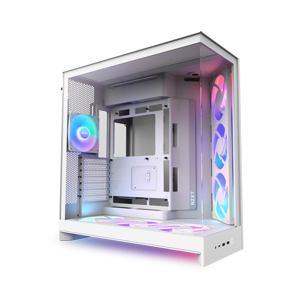 NZXT H9 Flow RGB+ 2025 Dual Chamber Mid Tower Case With RGB Fans & Control Hub - White
