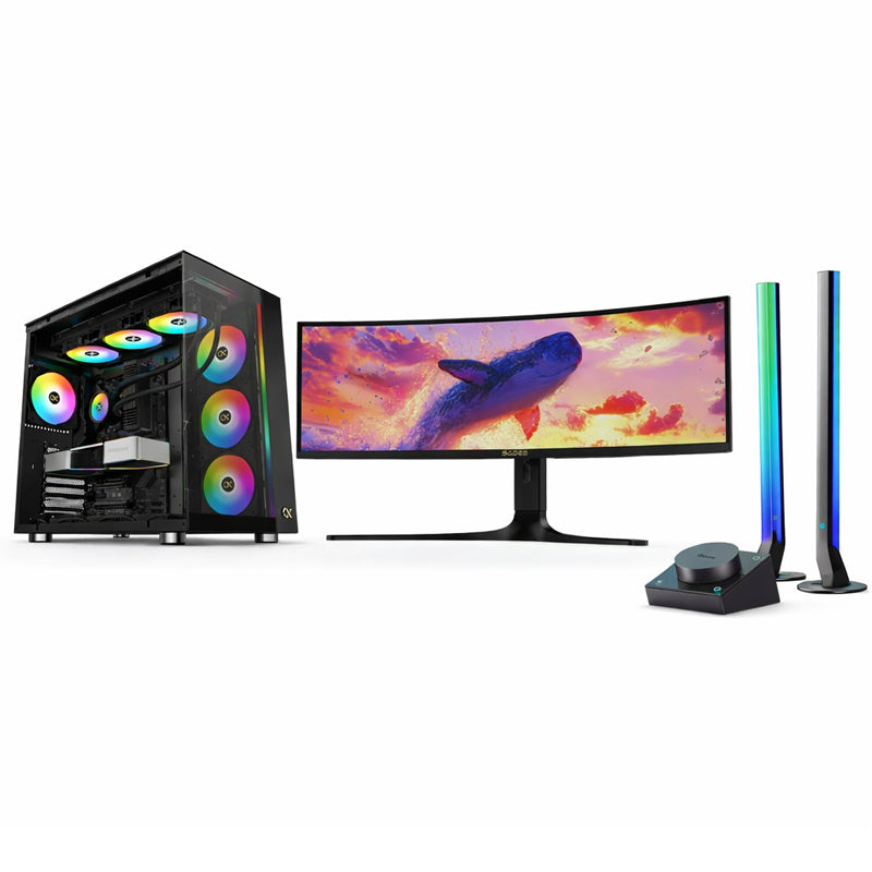Custom Ultimate Gaming PC Bundle Intel Core i9-14900K, RTX 5080 16GB, 32GB DDR5 RAM, 2TB NVMe, with Sades Ultra-wide 49" OLED, 240Hz, 0.3ms Monitor & Govee RGBIC Lights Stands