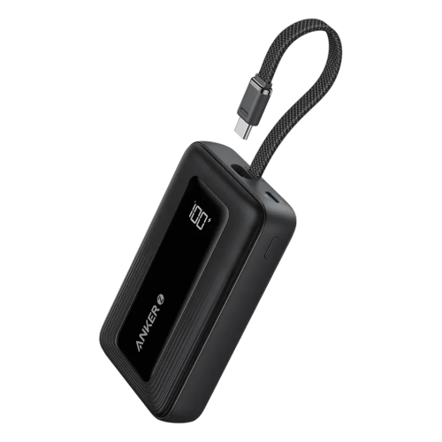 Anker Zolo Power Bank (10K, 30W, Built-In USB-C Cable) - Black