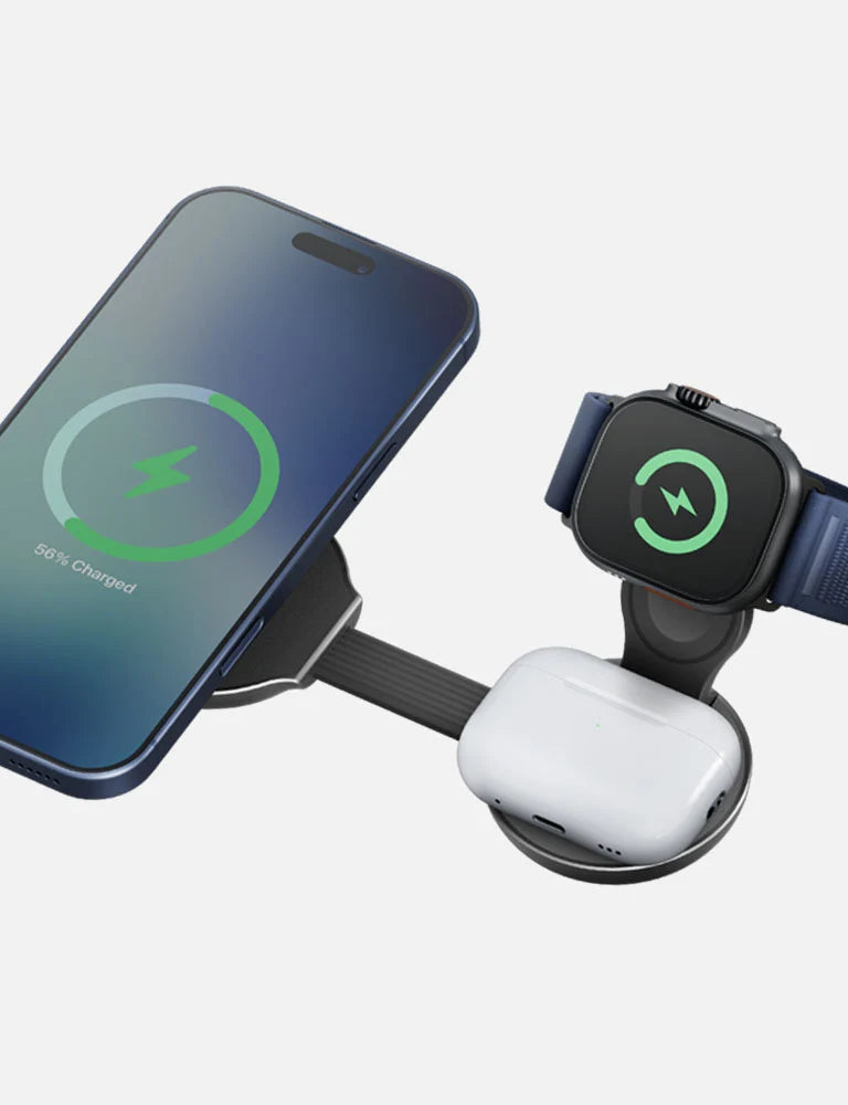 Energea ALUMAG TRIO 2, 3IN1 FOLDABLE QI2.2 ALUMINIUM WIRELESS CHARGER 25W - GUNMETAL