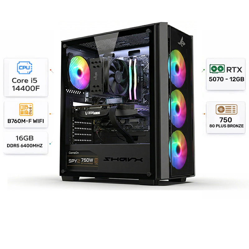 Custom Gaming PC Intel Core i5-14400F, RTX 5070 12GB, 16GB RAM