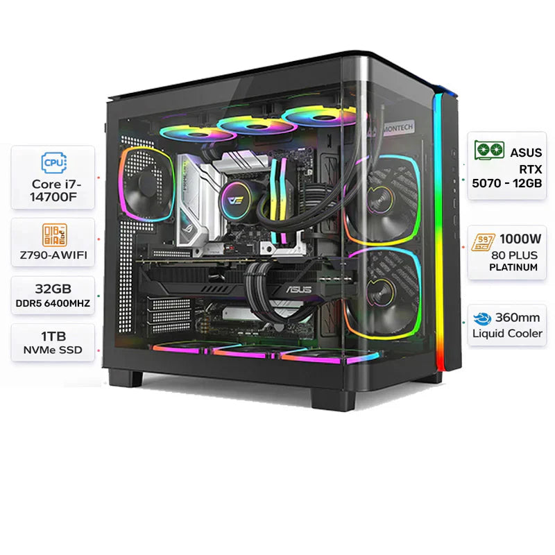 Custom Gaming PC Intel Core i7-14700F, Asus Prime RTX 5070 12GB, 32GB DDR5, 1TB NVMe, Windows 11 Pro