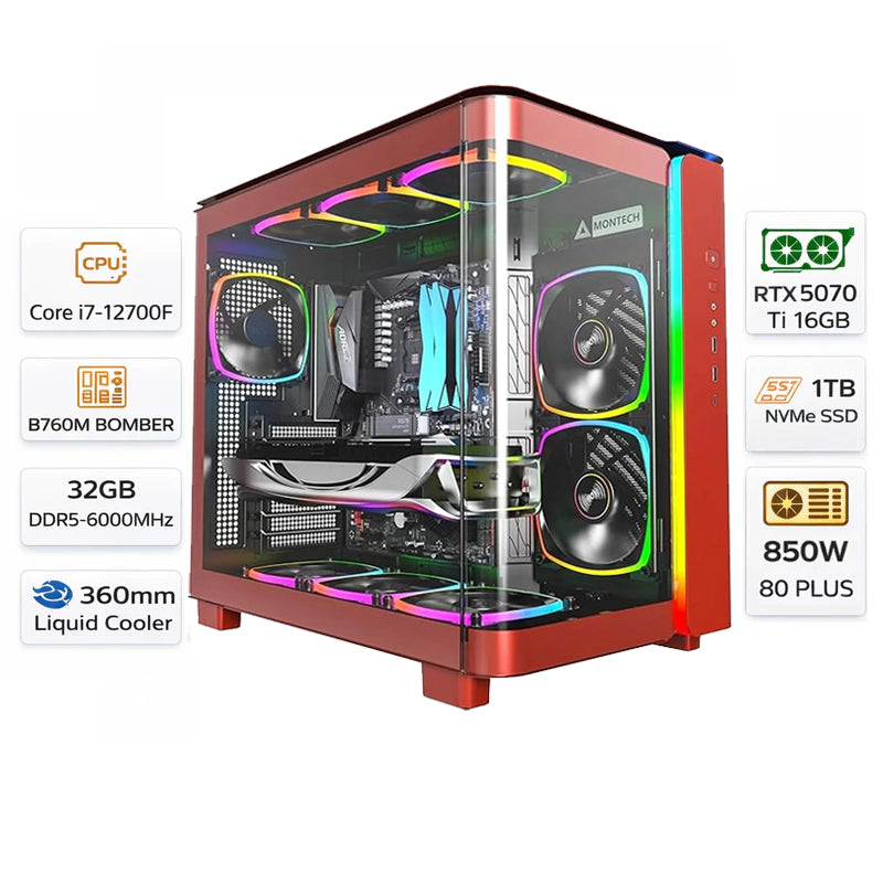 Custom Gaming PC Intel Core I7-12700F, RTX 5070Ti VRAM 16GB, RAM 32GB DDR5, 1TB SSD, Windows 11