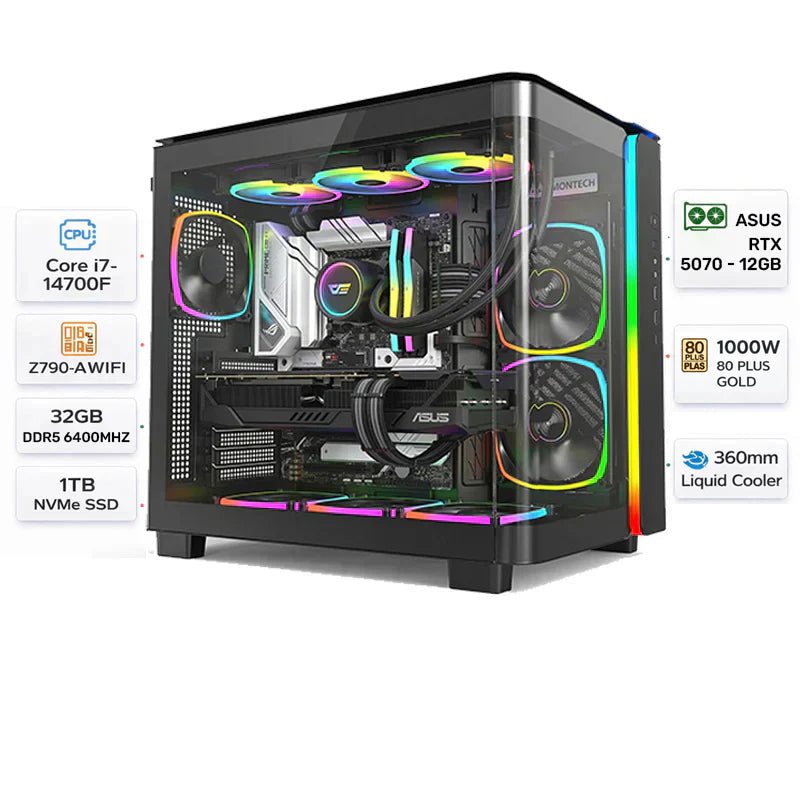 Custom Gaming PC Intel Core i7-14700F, Asus Prime RTX 5070 12GB, 32GB DDR5, 1TB NVMe, Windows 11 Pro