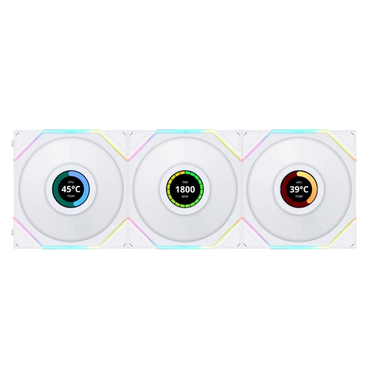مراوح LIAN LI UNI FAN TL LCD 120mm ARGB مع شاشة LCD بحجم 1.6 بوصة – عبوة 3 مراوح – ابيض