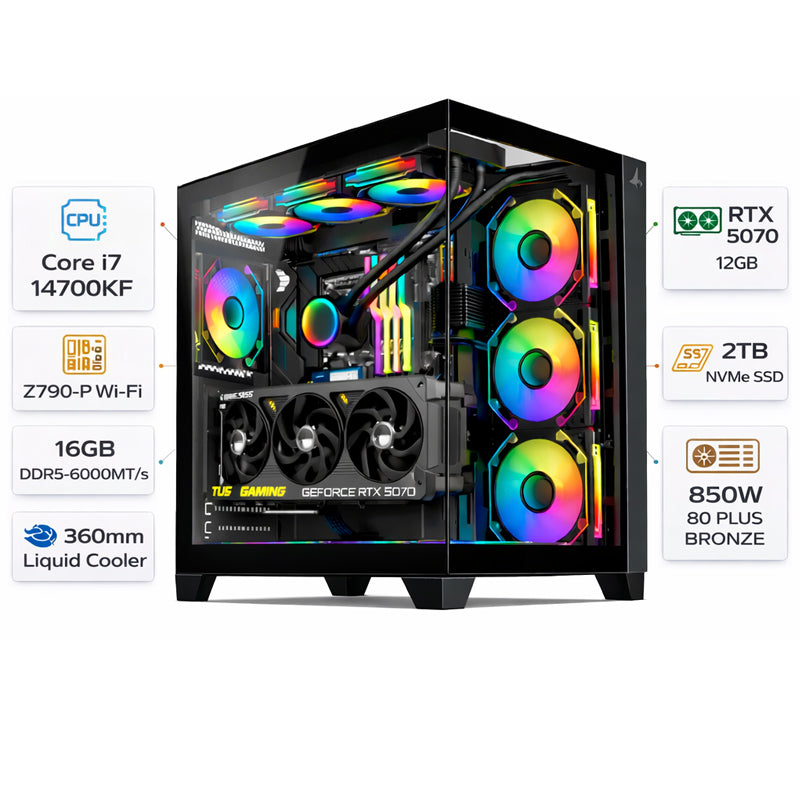 Custom Gaming PC Intel Core i7-14700KF, RTX 5070 12GB, 16GB RAM