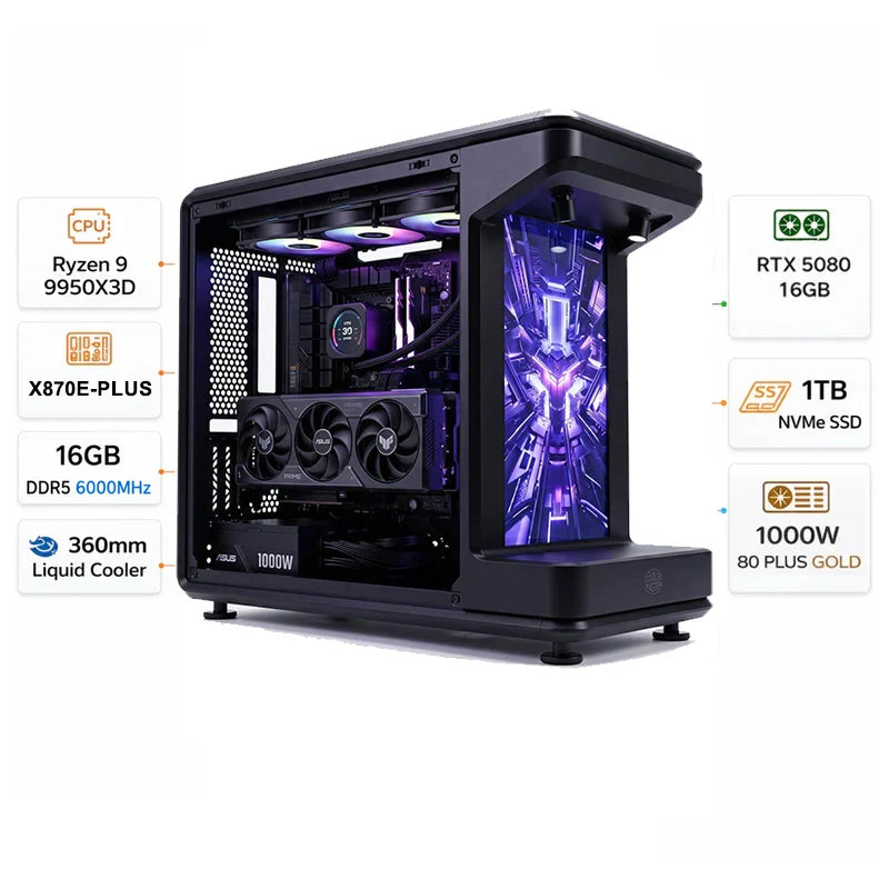 Custom Gaming PC AMD Ryzen 9 9950X3D, RTX 5080 16GB, RAM 16GB DDR5 6000MHz, 1TB NVMe SSD, Windows 11 Pro