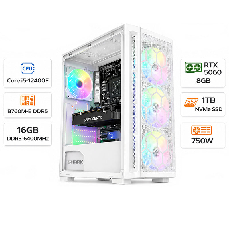 Custom Gaming PC Intel Core i5-12400F, RTX 5060 8GB, 16GB DDR5, 1TB NVMe, Win 11 Pro
