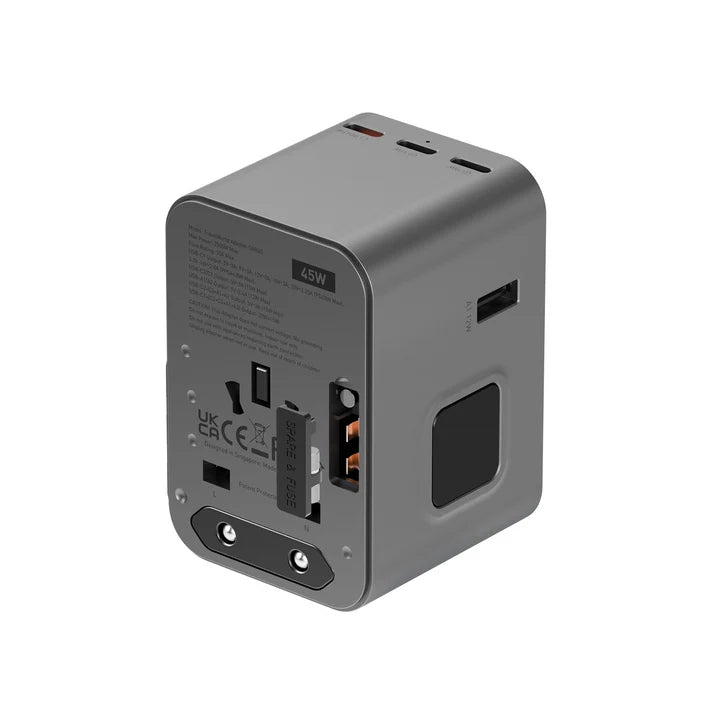 محول طاقة Energea TRAVELWORLD GAN45، 3C2A 45W - لون رمادي داكن