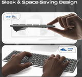 Promate ProKeys-X2 EN/AR Full-Size Triple-Mode Slim Wireless Keyboard w/ Scissor Keys, & Multi-Device Connectivity - Black