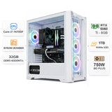 كمبيوتر الألعاب بمعالج إنتل كور آي٧-١٤٧٠٠ إف، كارت شاشة آر تي إكس ٥٠٦٠ تي آي سعة ٨ جيجابايت، رامات ٣٢ جيجابايت دي دي آر٥، هارد إن ڤي إم إي بسعة ١ تيرابايت، ويندوز ١١ برو