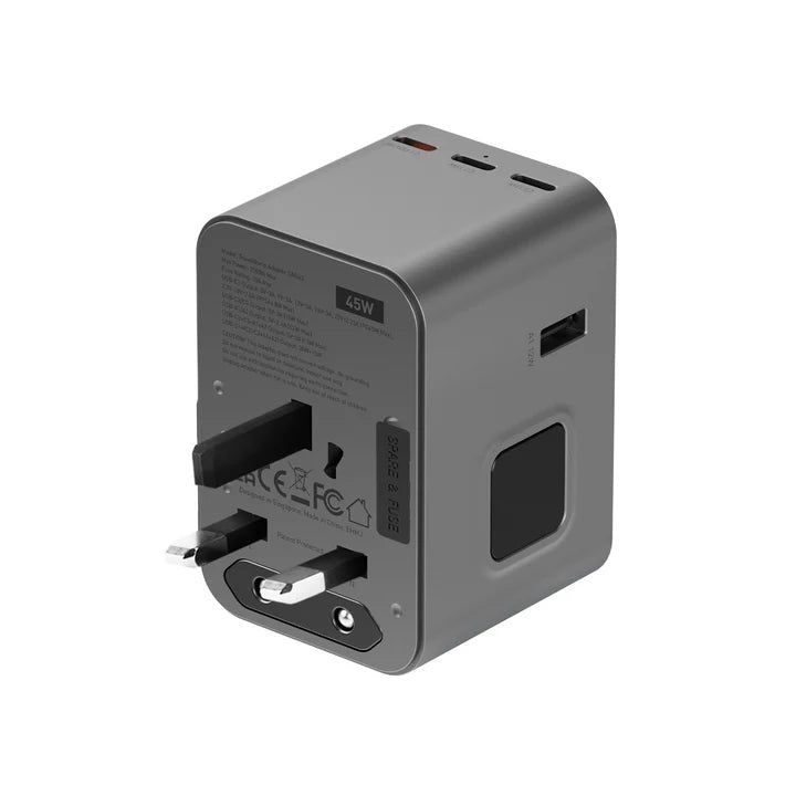 محول طاقة Energea TRAVELWORLD GAN45، 3C2A 45W - لون رمادي داكن
