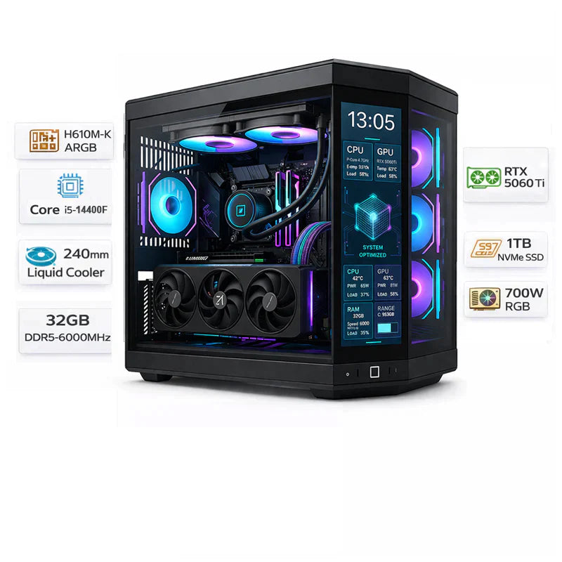 Custom Gaming PC Intel Core i5-14400F, RTX 5060 Ti, 32GB DDR5 RAM