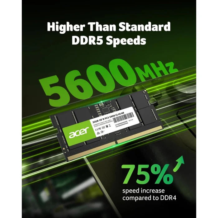 ذاكرة لابتوب Acer بسعة 32 GB DDR5 بسرعة 5600 MHz وتوقيت CL46