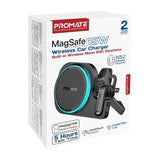 Promate 2-in-1 MagSafe Compatible 15W Wireless Car Charger with Built-in Wireless Mono ENC Earphone - Black