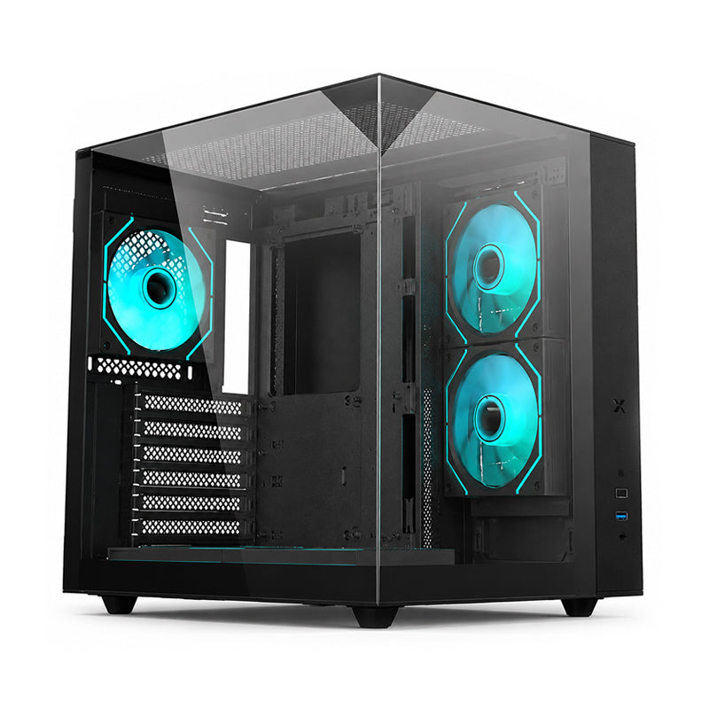SHARX (GX500-B) ATX Gaming Case, Black, with 5 ARGB fans, controller, and tempered glass, Black