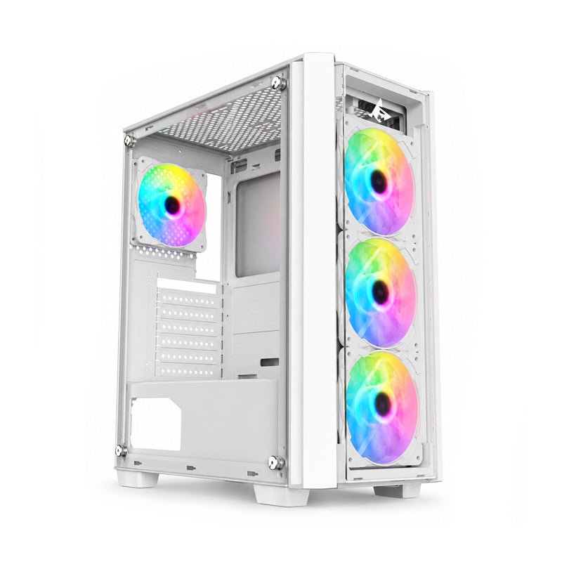 SHARX STRIKER ARGB, ATX PC Case, With Front Mesh Panel, 4 × 120mm Pre-Installed Fans, Model S-200, White