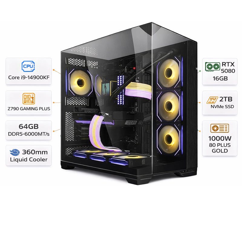 Custom Gaming PC Intel Core i9-14900K, RTX 5080 16GB, 64GB DDR5 RAM, 2TB SSD, Windows 11 Pro