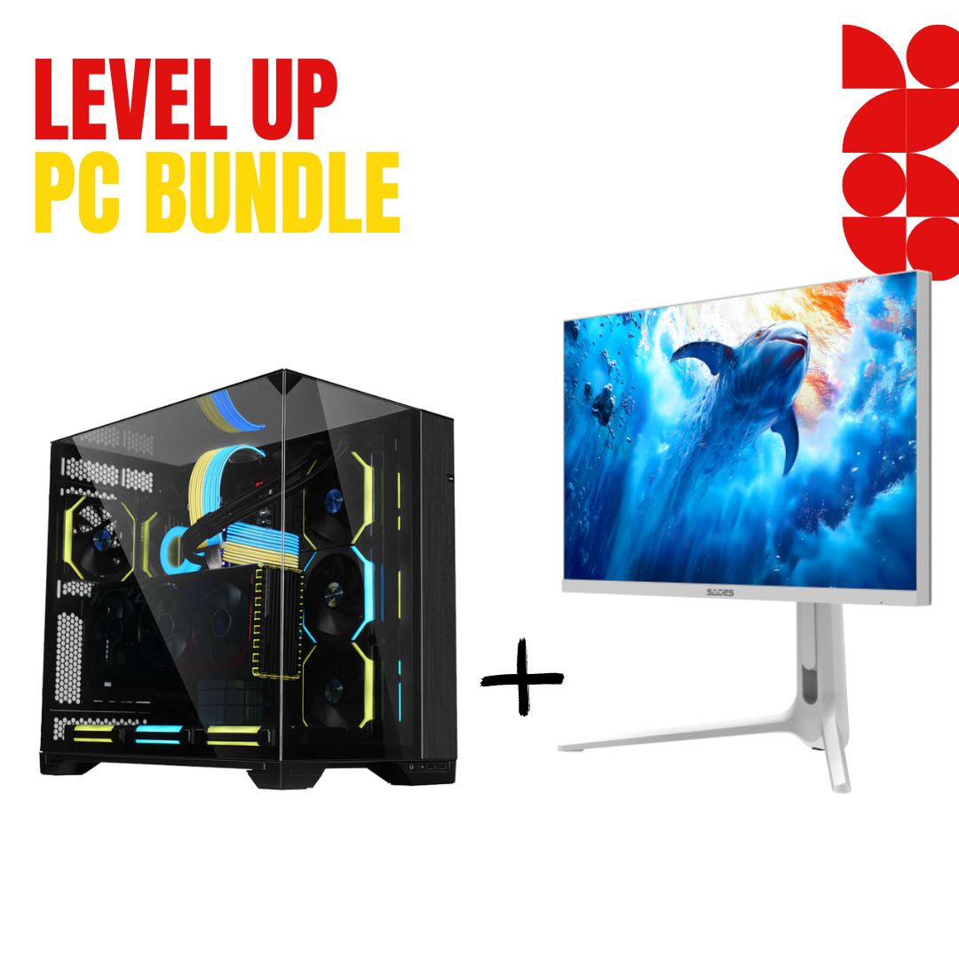 باقة الألعاب الفائقة – كمبيوتر بمعالج i9-14900KF كرت RTX 5080 مع 64 جيجا رام + شاشة SADES 27 بوصة بدقتين 4K و FHD تحديث يصل إلى 320Hz