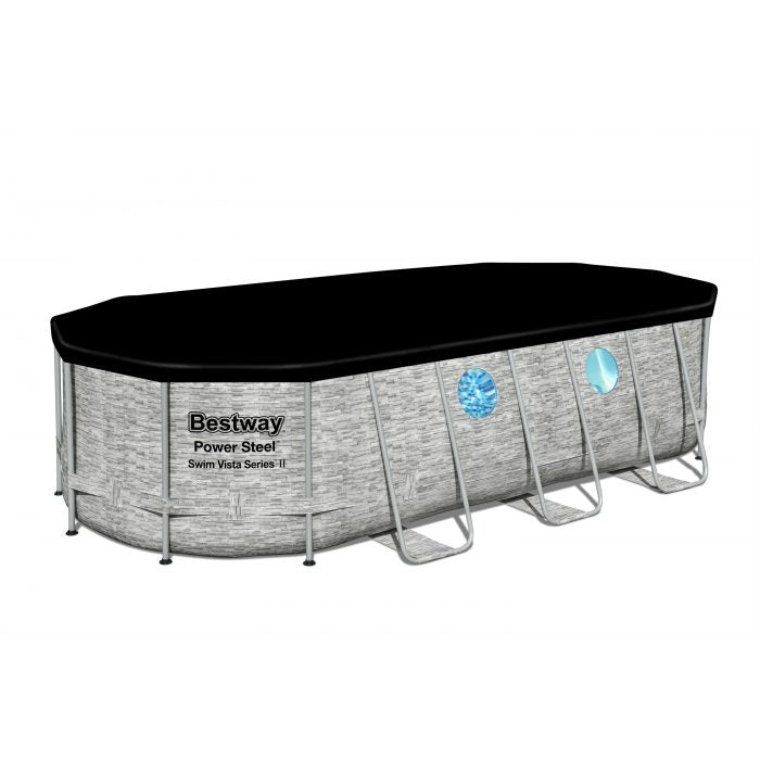 BESTWAY 5.49M X 2.74M X 1.22M OVAL POOL SET (Contents:One Pool, Filter Pump(220-240V), Ladder, Cover, ChemConnect Dispenser, Compatible with Cartridge 58012(III)220-240V)  56716 (Installation Not Included)