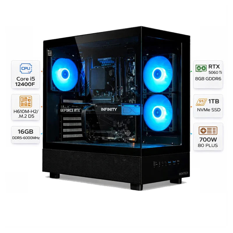 Custom Gaming PC intel Core i5-12400F, RTX 5060 Ti 8GB, 16GB RAM DDR5 6000MHz, 1TB SSD, Windows 11 Pro