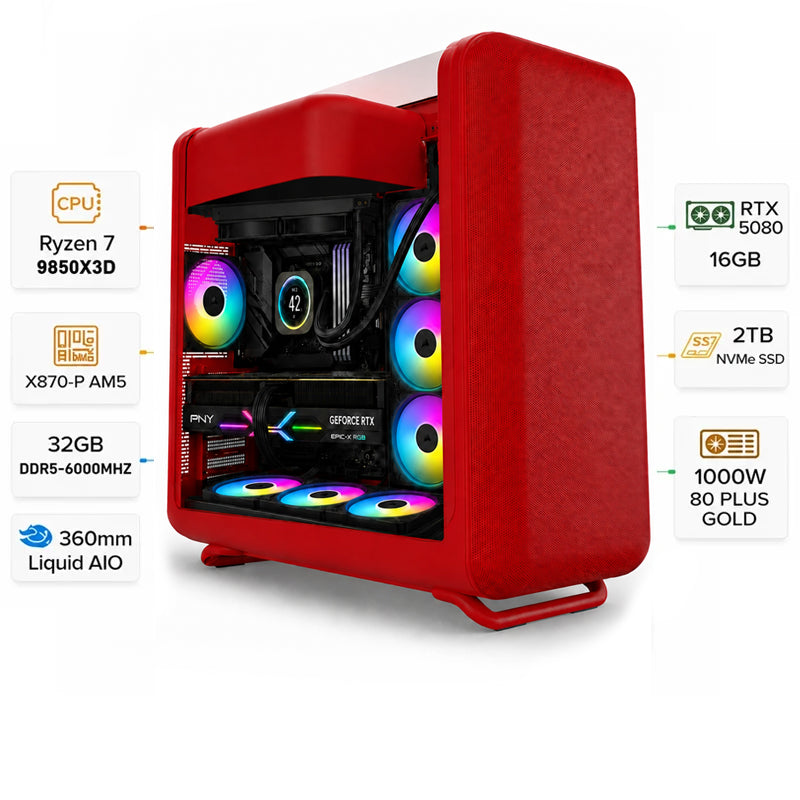 Custom Gaming PC AMD Ryzen 7 9850X3D, RTX 5080 16GB, RAM 32GB DDR5 6000MHz, 2TB NVMe SSD, Windows 11 Pro