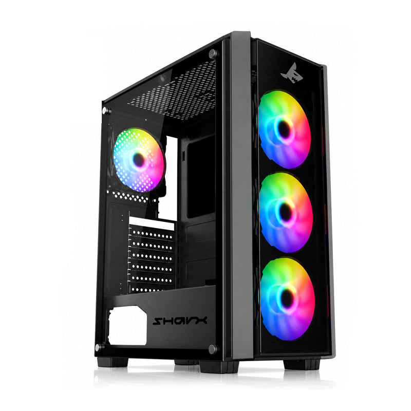SHARX STRIKER ARGB ATX PC Case, With Front Mesh Panel, 4 × 120mm Pre-Installed Fans, Model S-200, Black