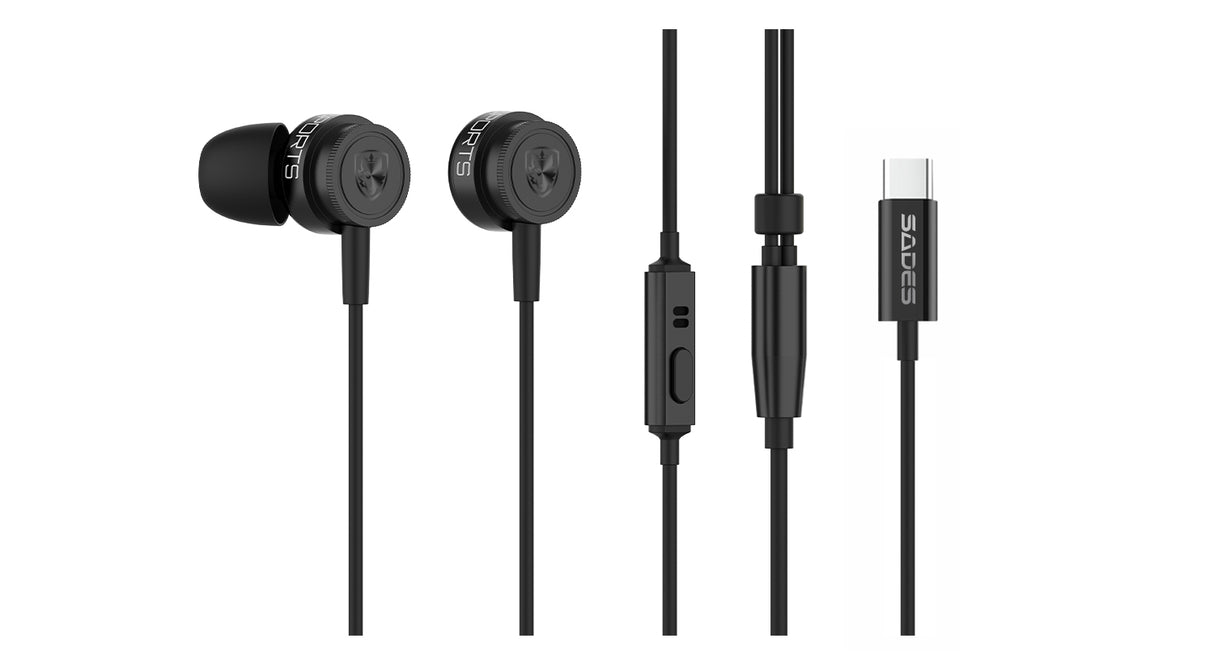 Sades Wings 10 Pro Lite 10mm dynamic driver Type C Wired Earphone -  Black