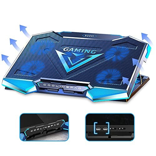 Game Cooling Pad Laptop Cooler with 5 Quiet Red LED Fans - Black/Blue