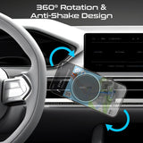 Promate 2-in-1 MagSafe Compatible 15W Wireless Car Charger with Built-in Wireless Mono ENC Earphone - Black