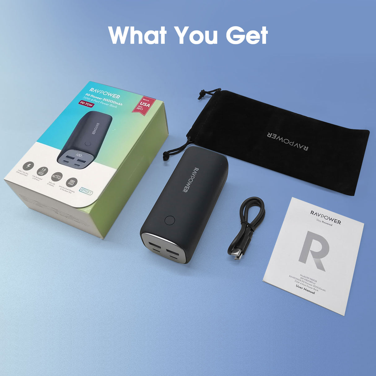 RP-PB208Pro 20000mAh PD70W 4-Port Portable Charger  Offline Black - RP-PB208Pro